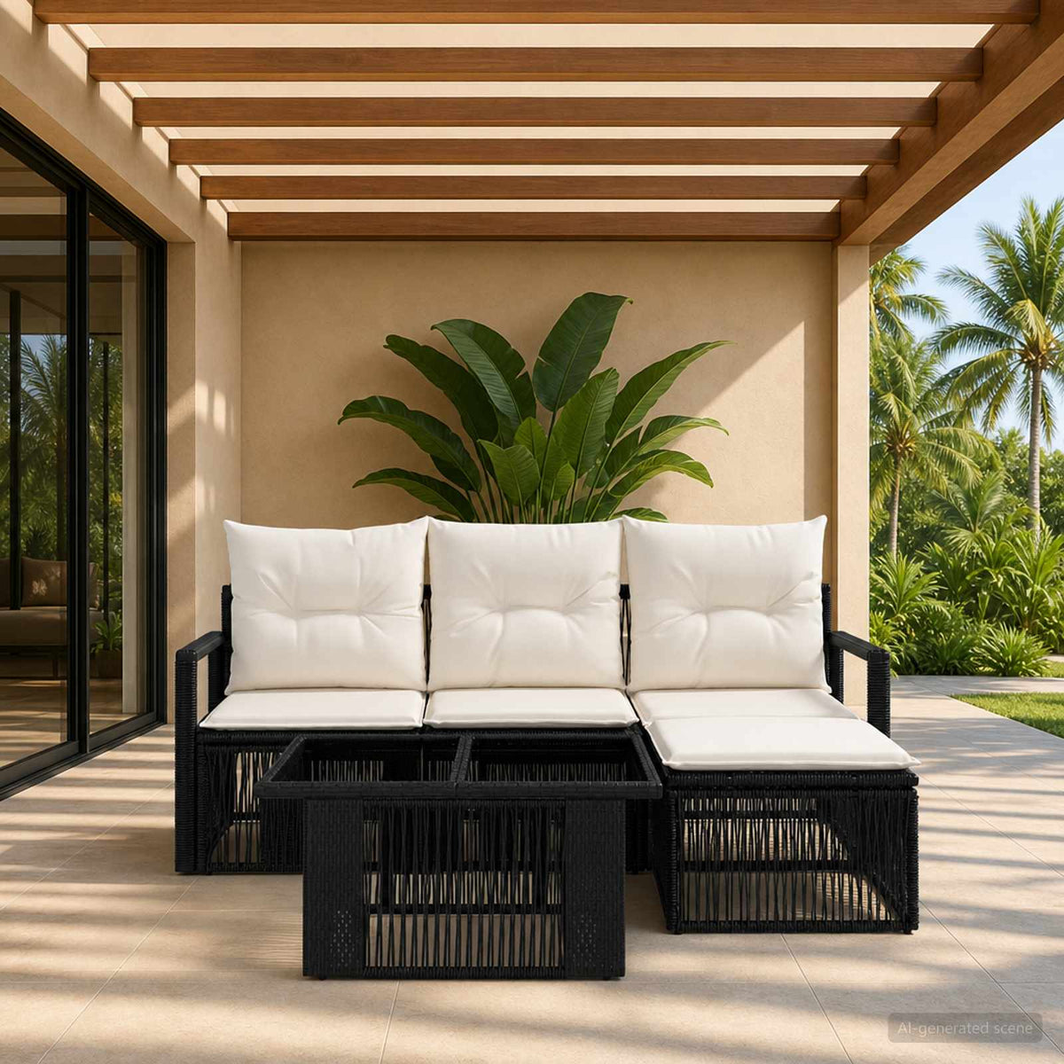 vidaXL Tuinbankenset 5 st Zwart en Cream Wit poly rattan
