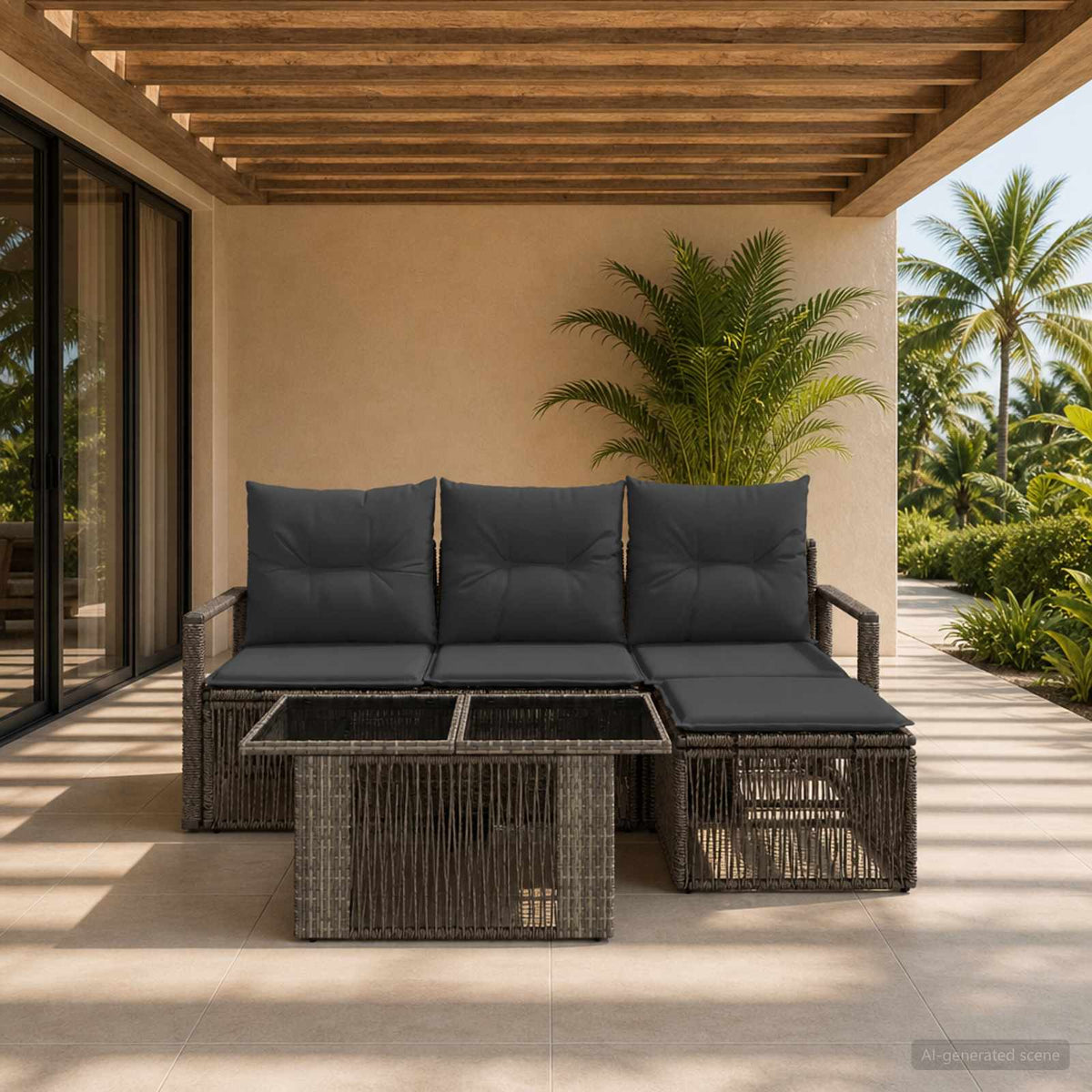 vidaXL Tuinbankenset 5 st Zwart en Cream Wit poly rattan