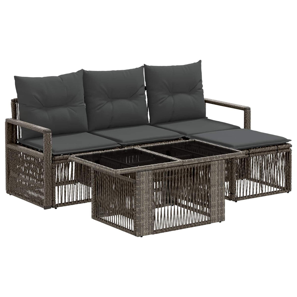 vidaXL Tuinbankenset 5 st Zwart en Cream Wit poly rattan