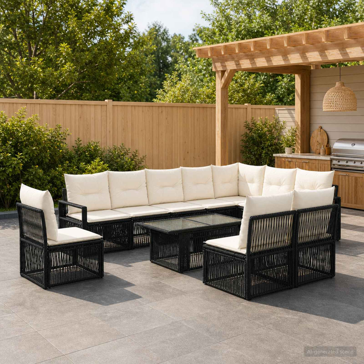 vidaXL Tuinbankenset 11 st Zwart en Cream Wit poly rattan