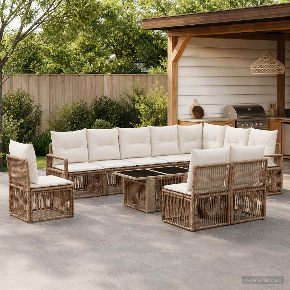 vidaXL Tuinbankenset 11 st Zwart en Cream Wit poly rattan