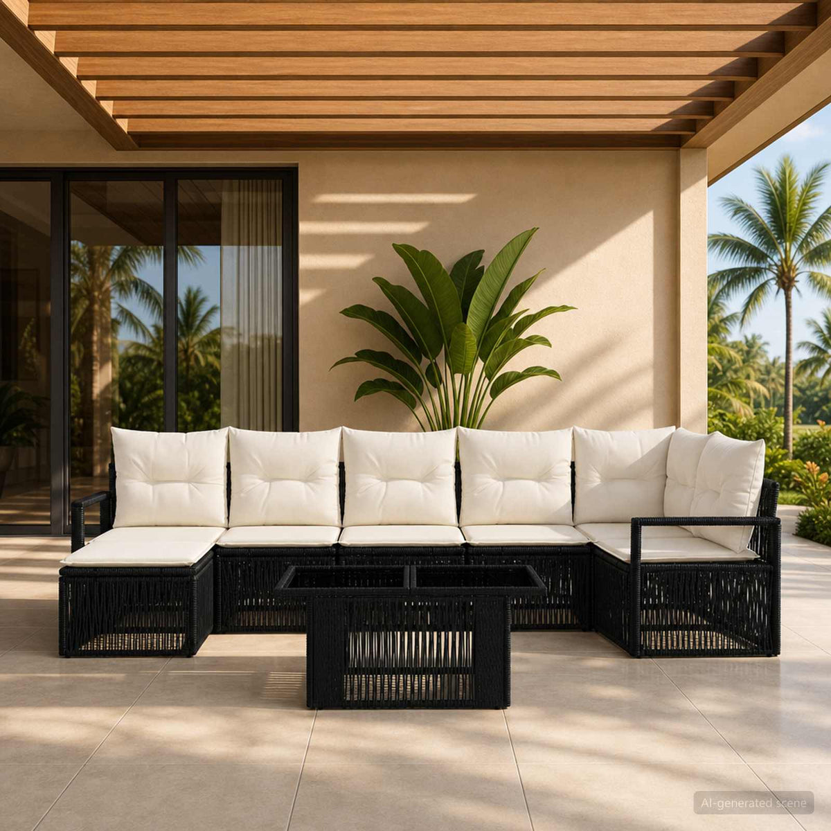 vidaXL Tuinbankenset 8 st Zwart en Cream Wit poly rattan