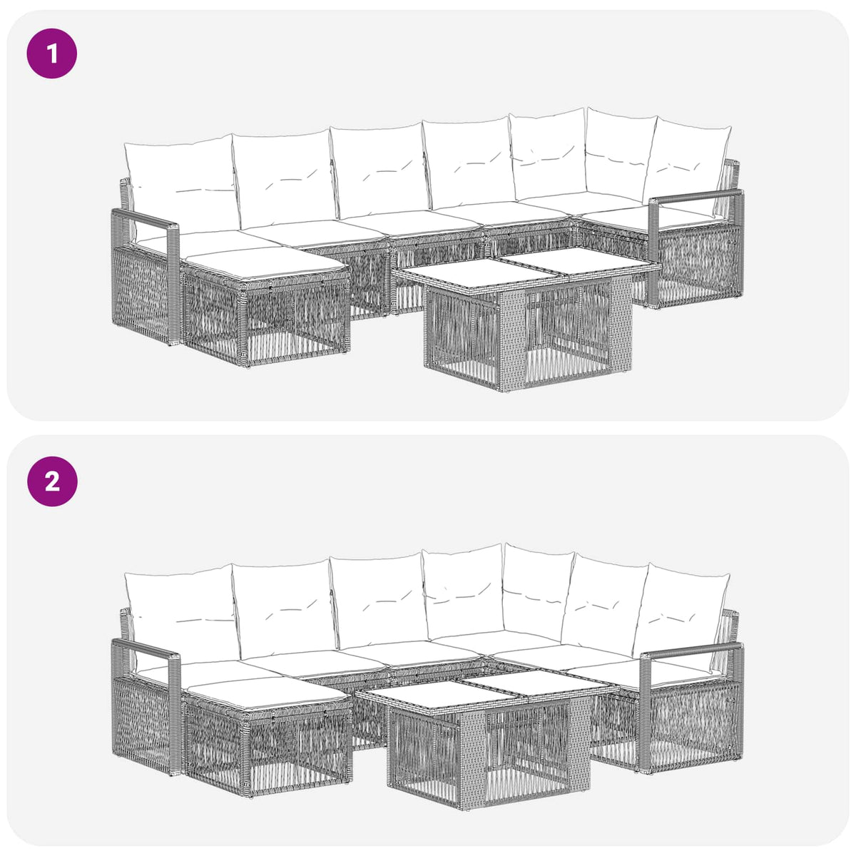 vidaXL Tuinbankenset 8 st Zwart en Cream Wit poly rattan