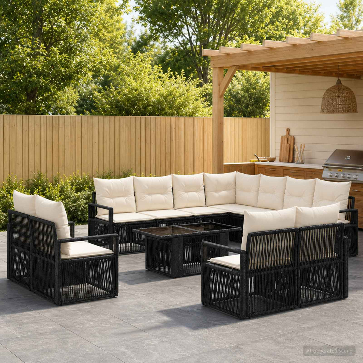 vidaXL Tuinbankenset 12 st Zwart en Cream Wit poly rattan