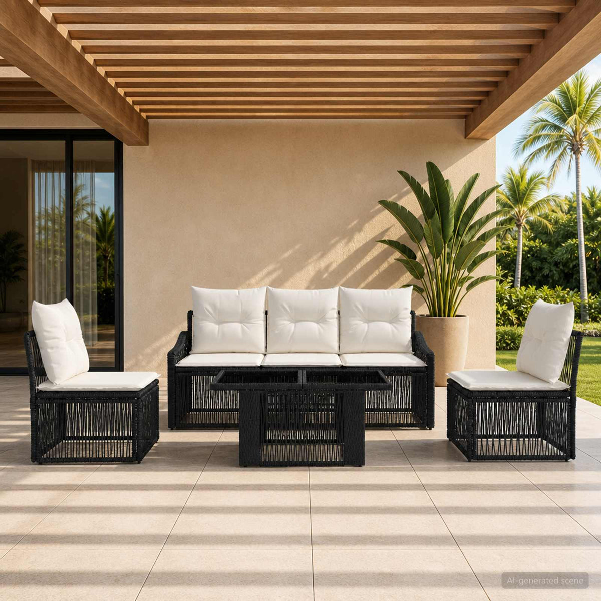 vidaXL Tuinbankenset 6 st Zwart en Cream Wit poly rattan