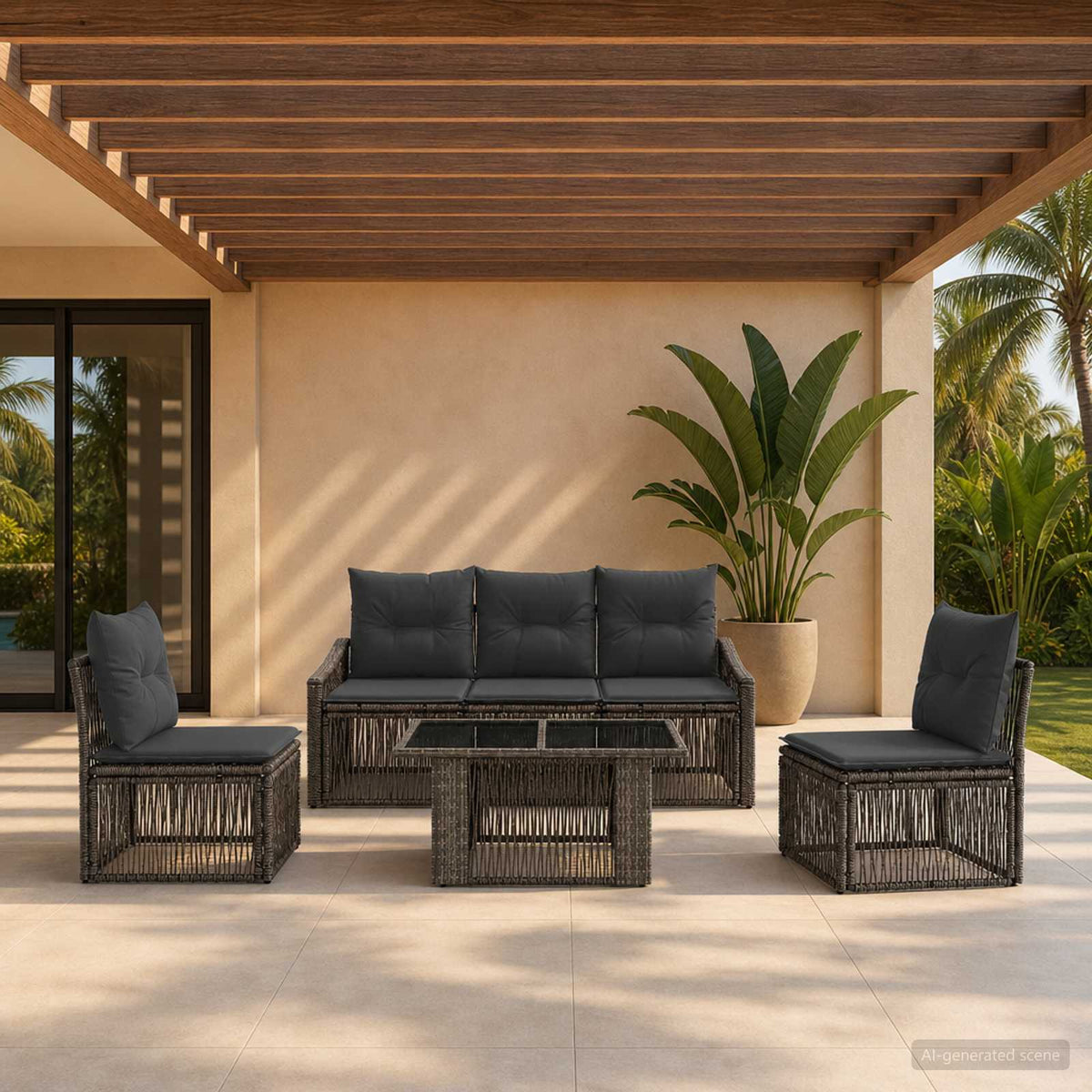 vidaXL Tuinbankenset 6 st Zwart en Cream Wit poly rattan