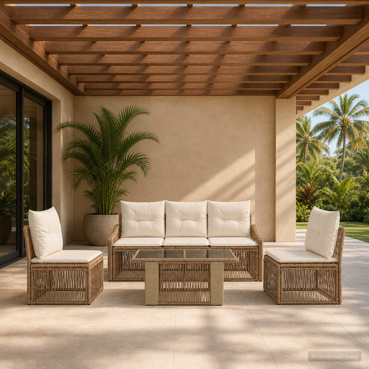 vidaXL Tuinbankenset 6 st Zwart en Cream Wit poly rattan