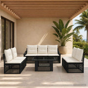 vidaXL Tuinbankenset 8 st Zwart en Cream Wit poly rattan