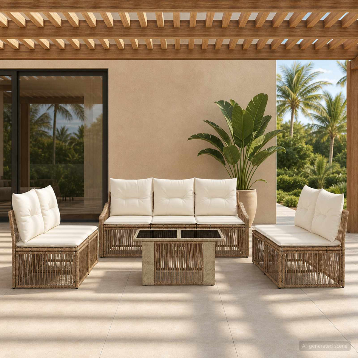 vidaXL Tuinbankenset 8 st Zwart en Cream Wit poly rattan
