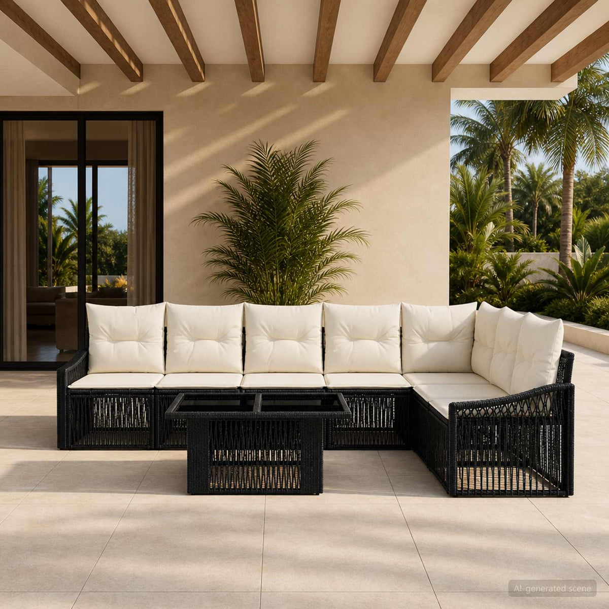vidaXL Tuinbankenset 8 st Zwart en Cream Wit poly rattan