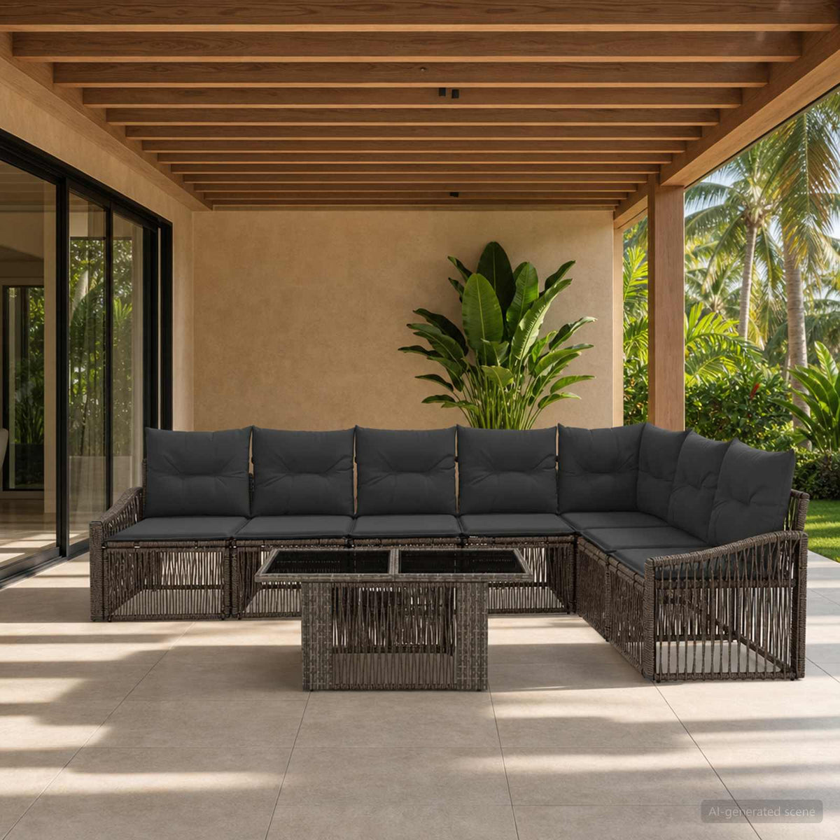 vidaXL Tuinbankenset 8 st Zwart en Cream Wit poly rattan