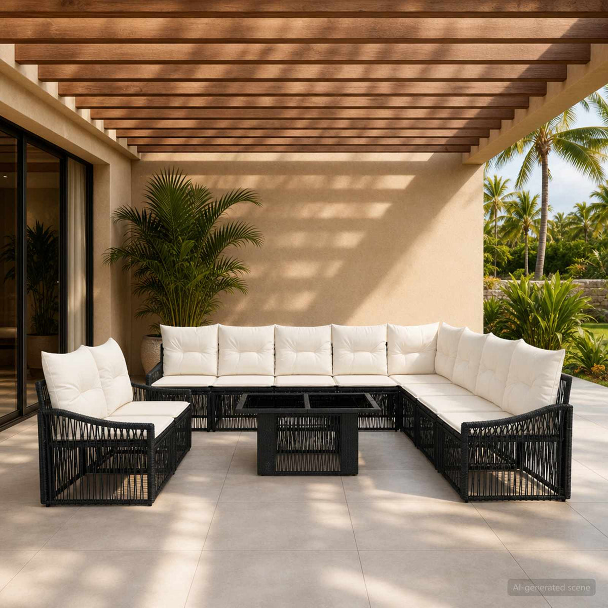 vidaXL Tuinbankenset 11 st Zwart en Cream Wit poly rattan