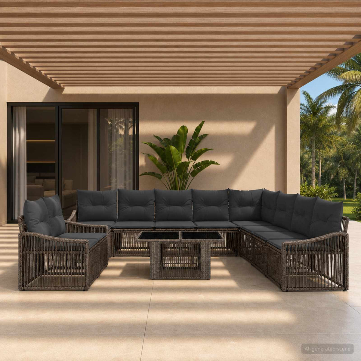 vidaXL Tuinbankenset 11 st Zwart en Cream Wit poly rattan