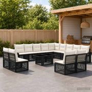 vidaXL Tuinbankenset 14 st Zwart en Cream Wit poly rattan