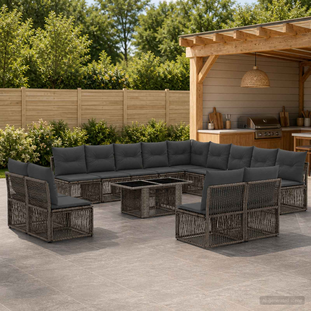 vidaXL Tuinbankenset 14 st Zwart en Cream Wit poly rattan
