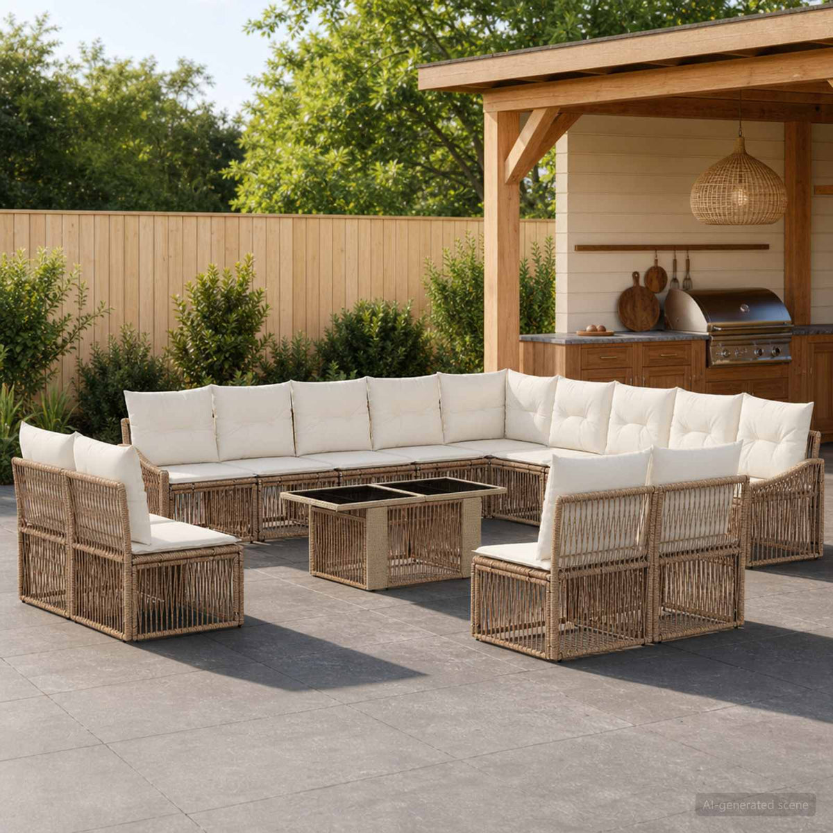 vidaXL Tuinbankenset 14 st Zwart en Cream Wit poly rattan