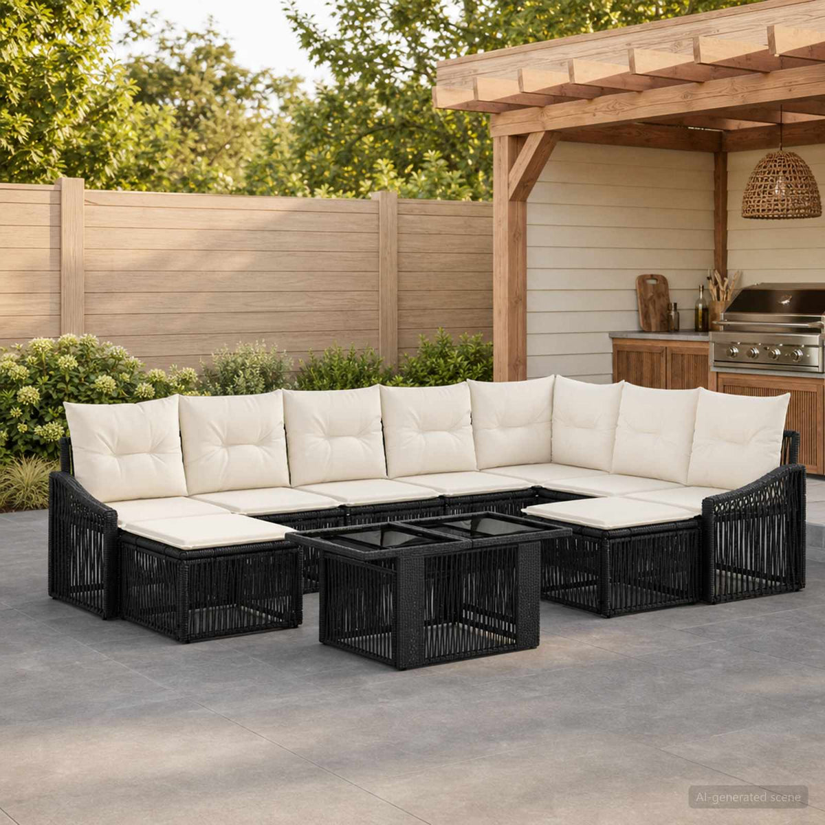 vidaXL Tuinbankenset 10 st Zwart en Cream Wit poly rattan