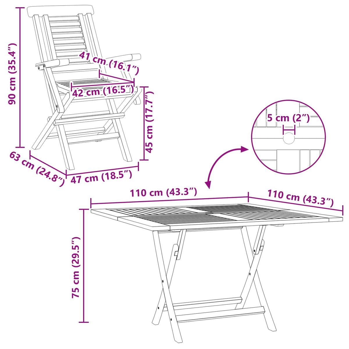 vidaXL Tuinset 5 st Bruin Massief Teakhout