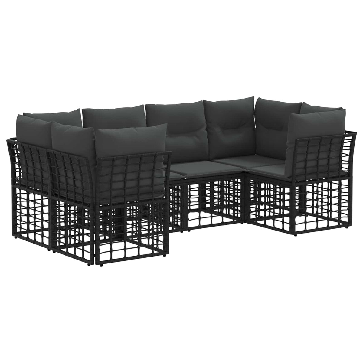 vidaXL Buiten bankenset met kussen 6 pcs Zwart Polyester