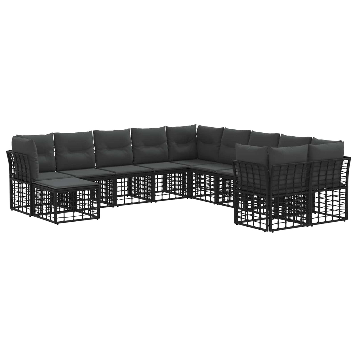 vidaXL Buiten bankenset 11 pcs Zwart en Donkergrijs Polyester