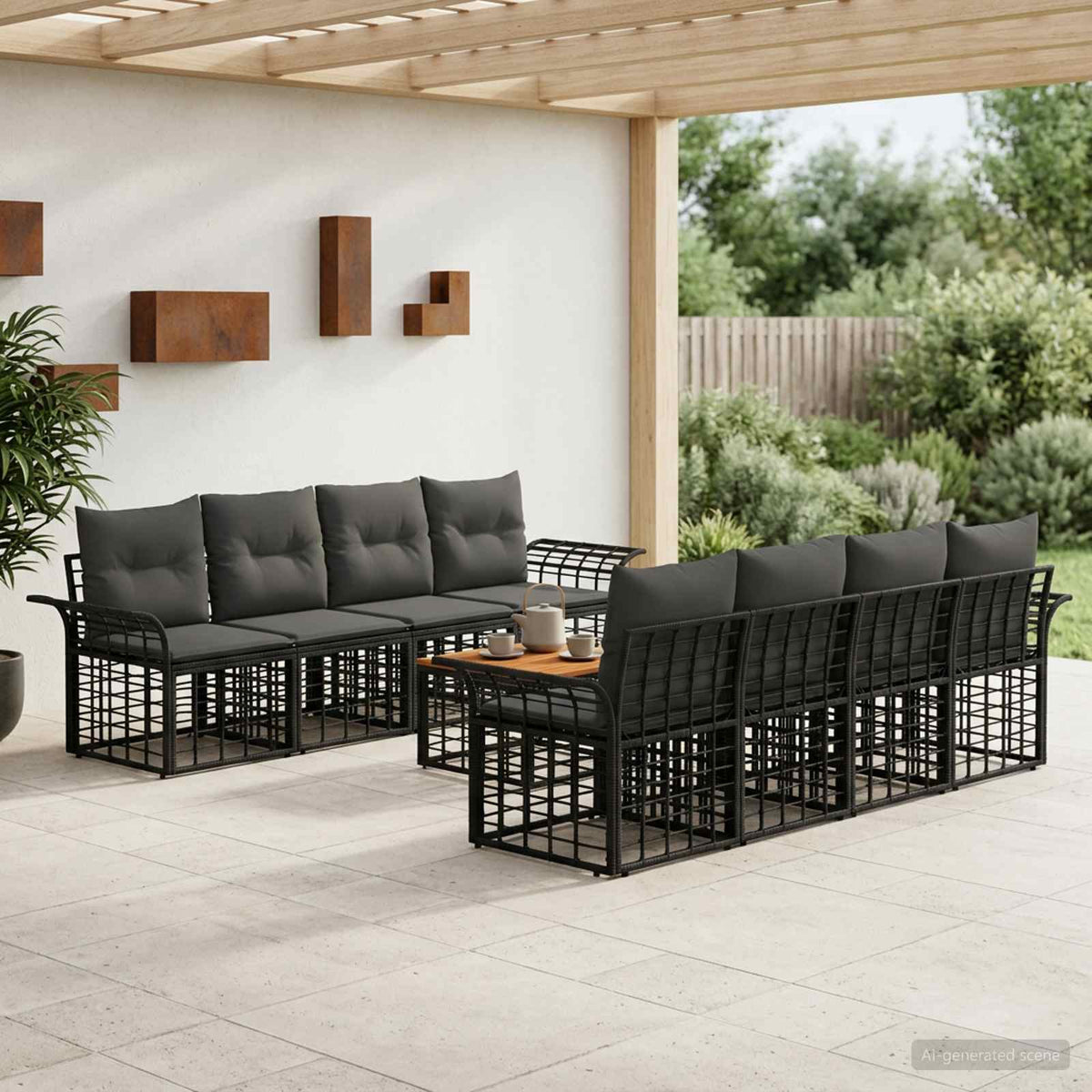 vidaXL Buiten bankenset 9 st Zwart en Donkergrijs poly rattan