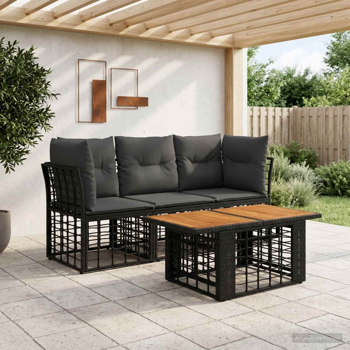 vidaXL Tuinbankenset 4 st Zwart en Donkergrijs poly rattan