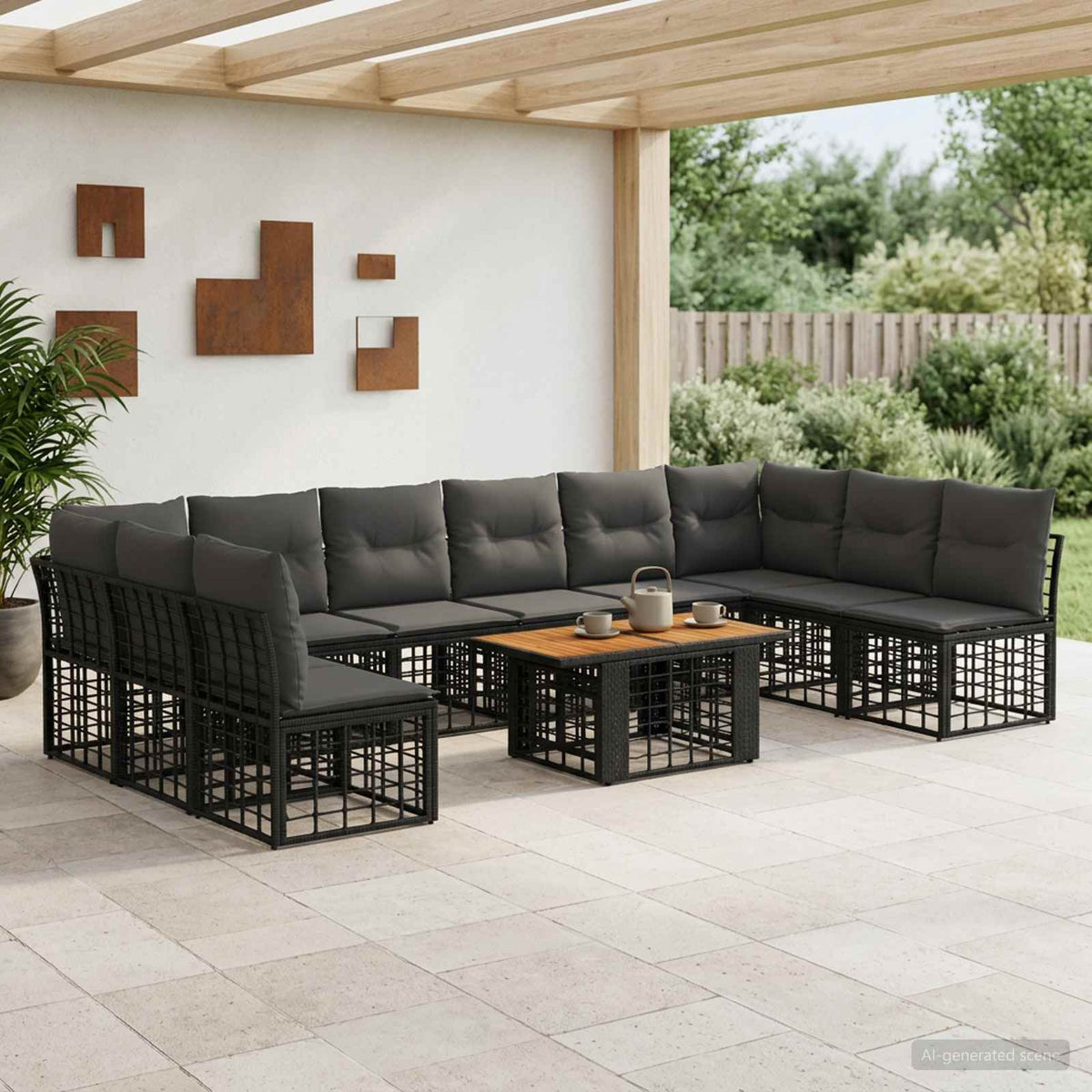 vidaXL Tuinbankenset 11 st Zwart en Donkergrijs poly rattan