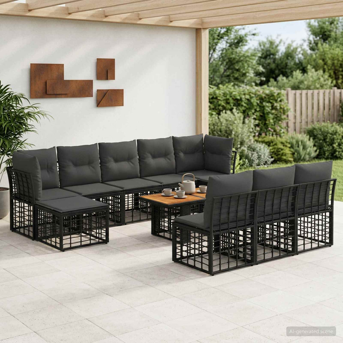 vidaXL Tuinbankenset 11 st Zwart en Donkergrijs poly rattan
