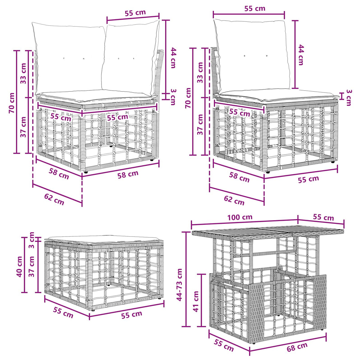 vidaXL Tuinbankenset 11 st Zwart en Donkergrijs poly rattan