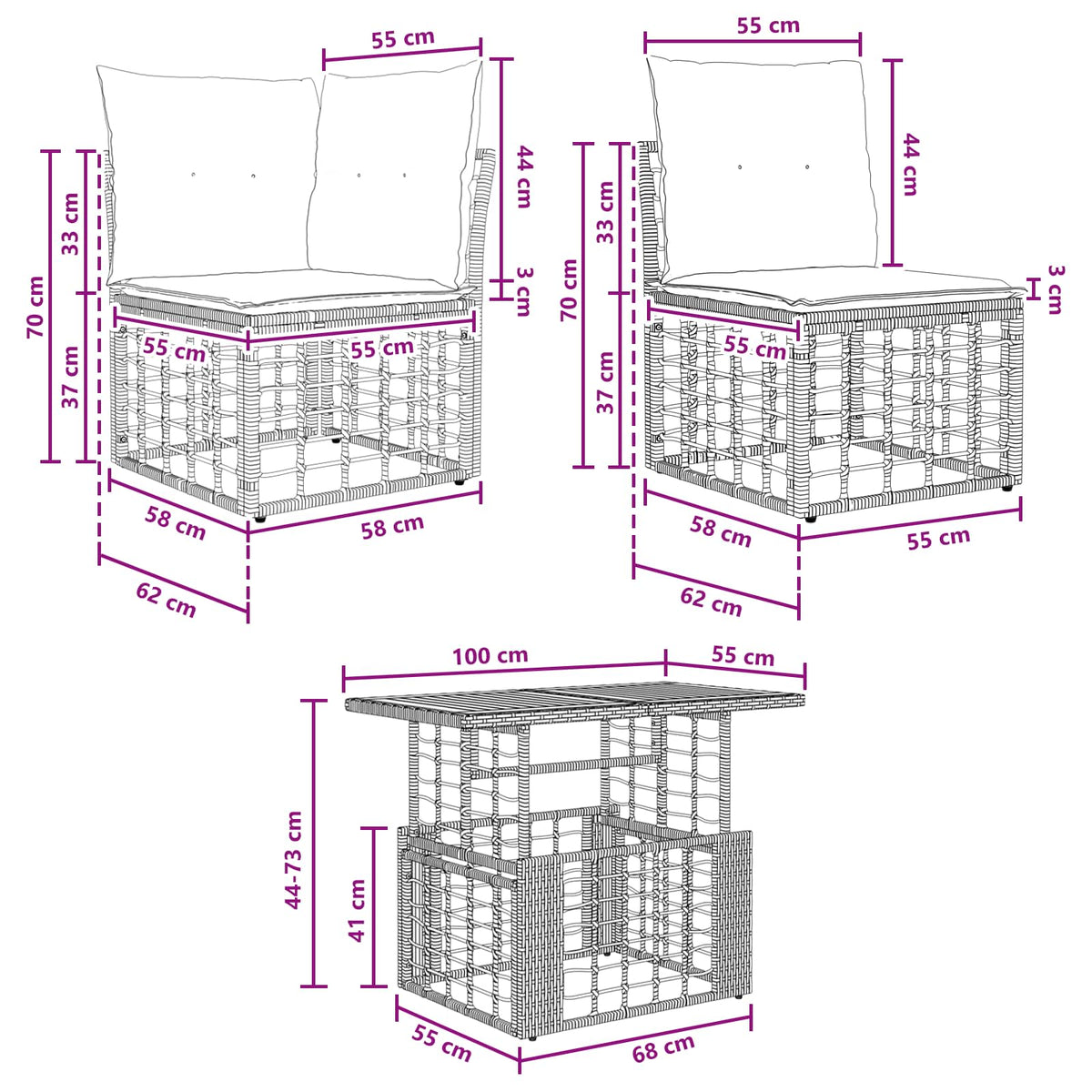 vidaXL Tuinbankenset 12 st Zwart en Donkergrijs poly rattan
