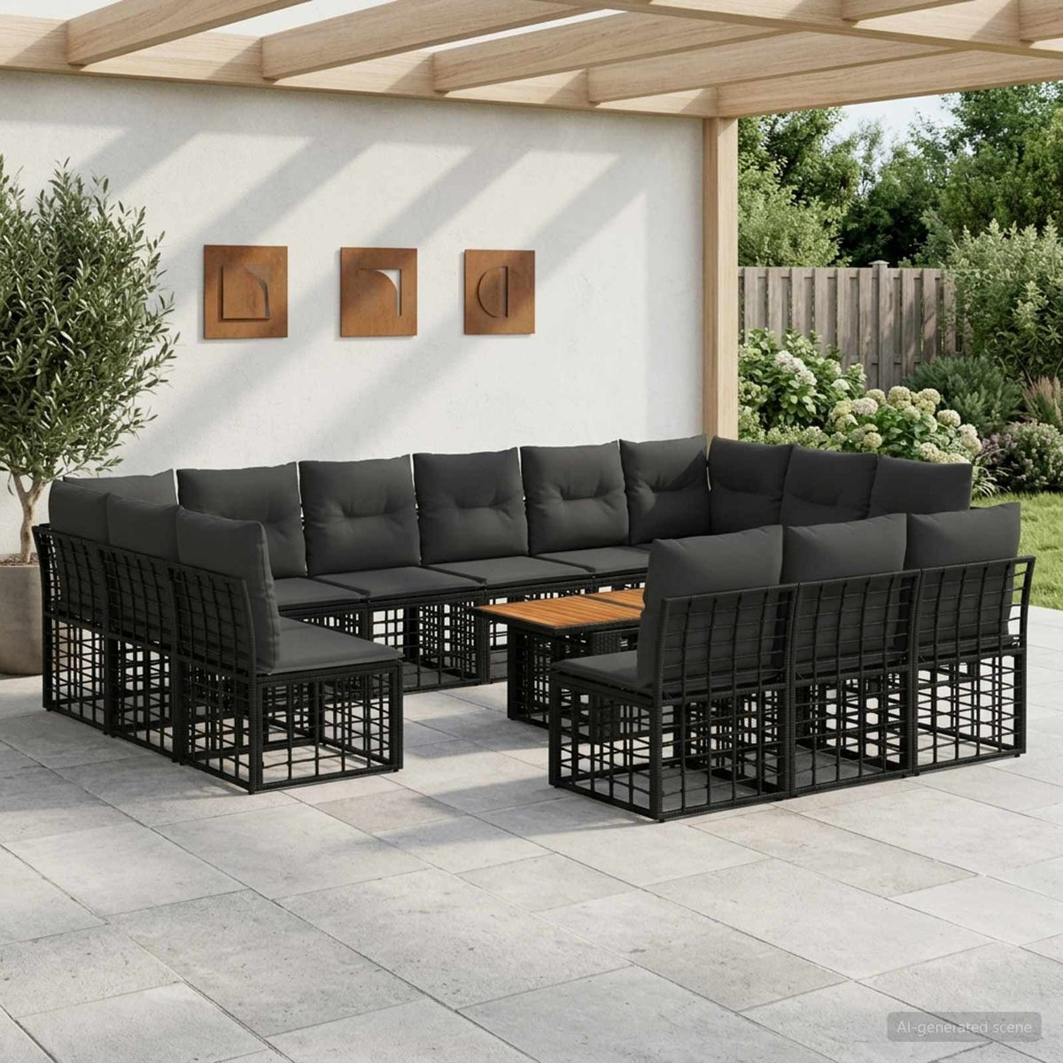 vidaXL Tuinbankenset 14 st Zwart en Donkergrijs poly rattan