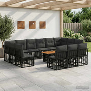 vidaXL Tuinbankenset 14 st Zwart en Donkergrijs poly rattan