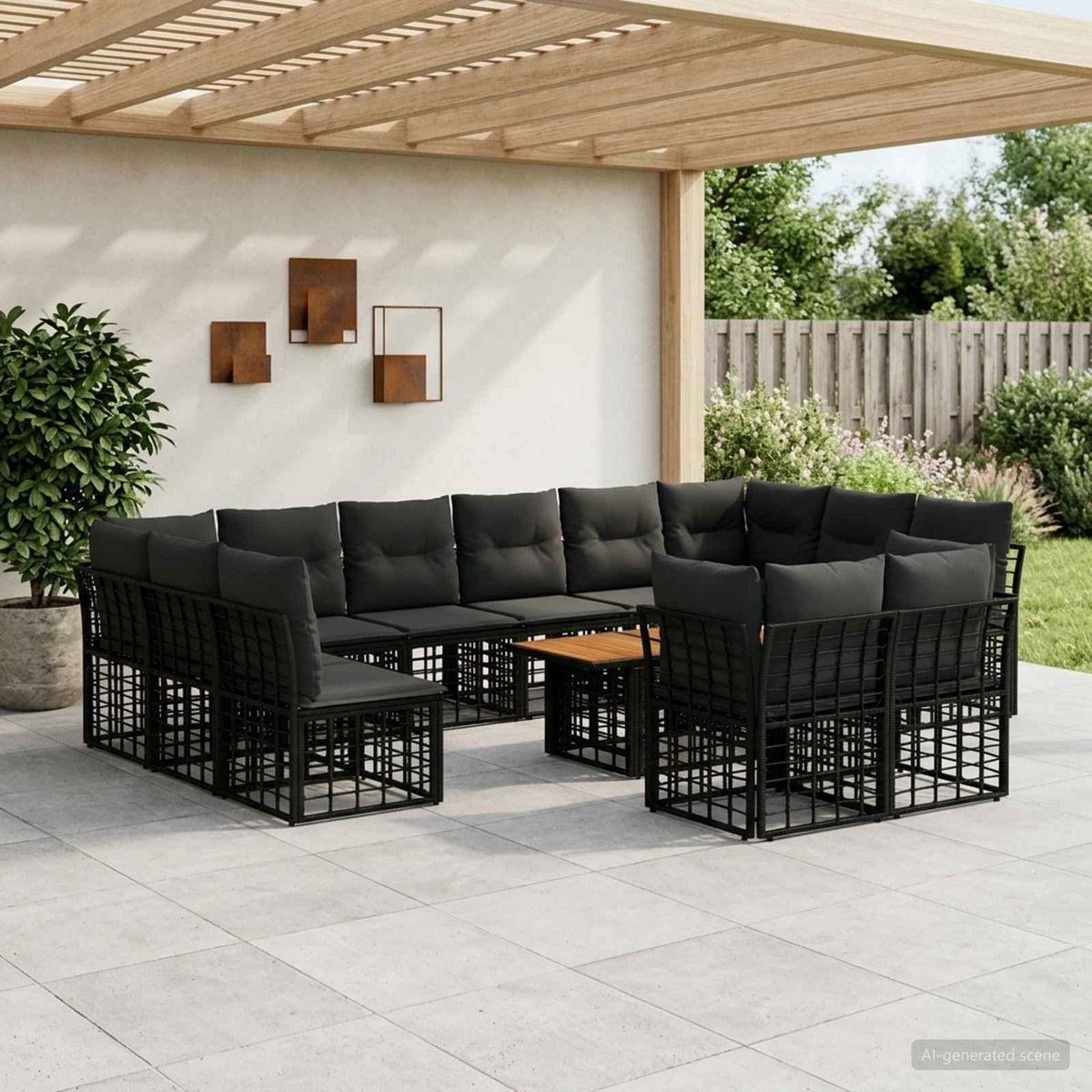 vidaXL Tuinbankenset 13 st Zwart en Donkergrijs poly rattan