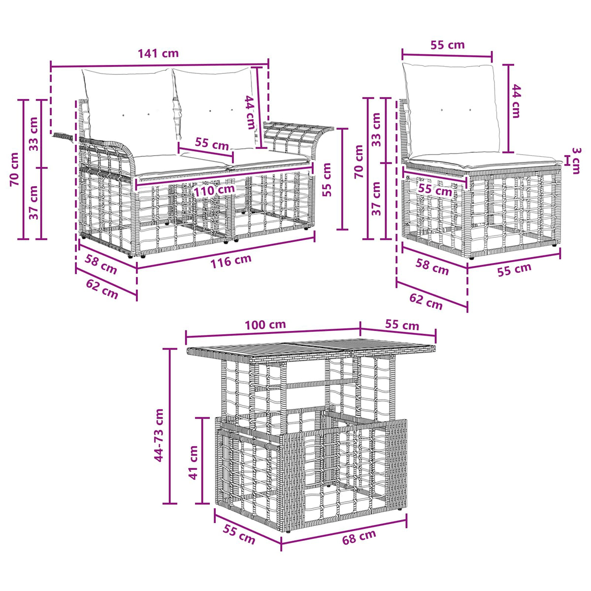 vidaXL Tuinbankenset 5 st Zwart en Donkergrijs poly rattan