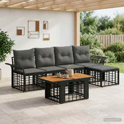 vidaXL Tuinbankenset 6 st Zwart en Donkergrijs poly rattan