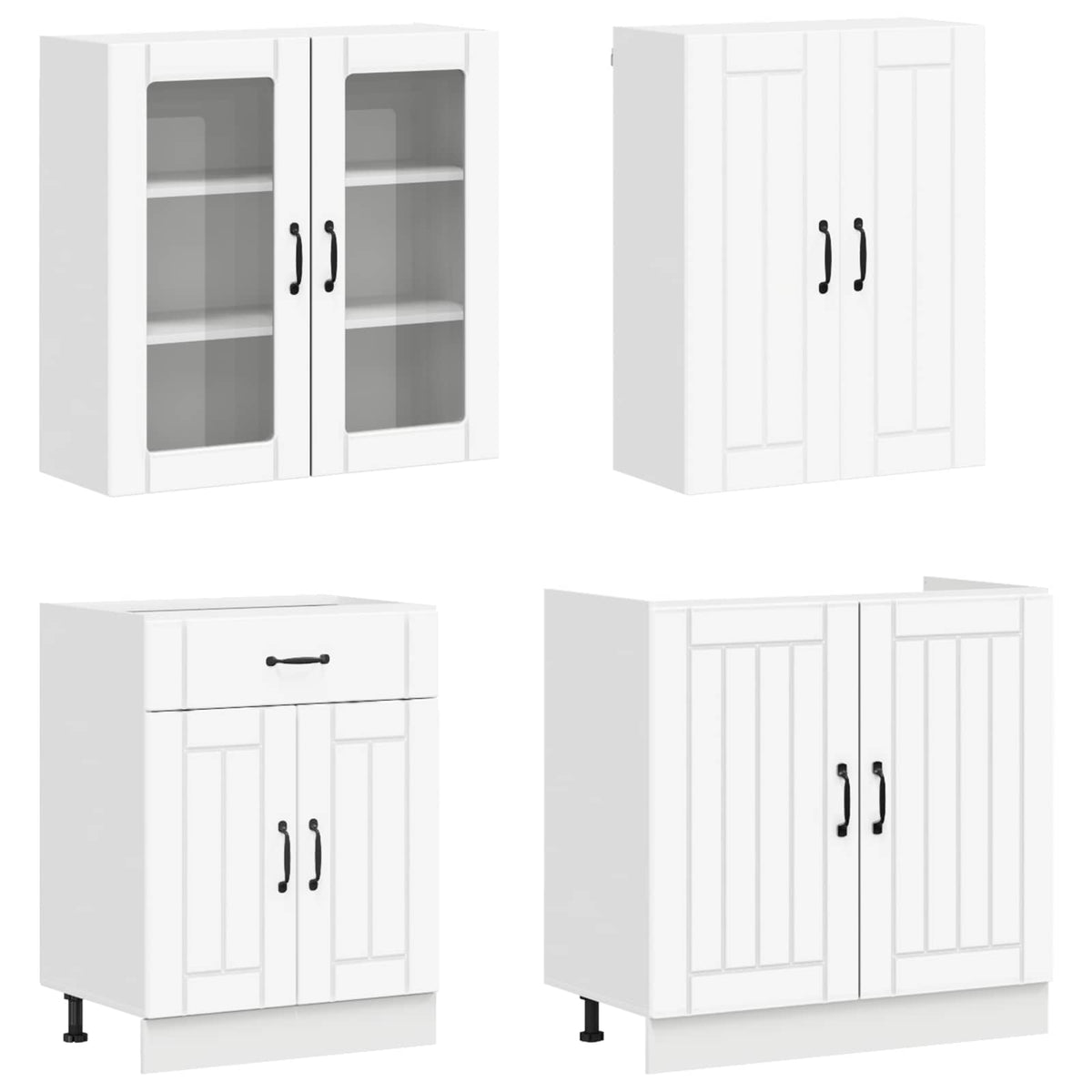 vidaXL Keukenblok LUCCA 4 pcs Wit Bewerkt hout