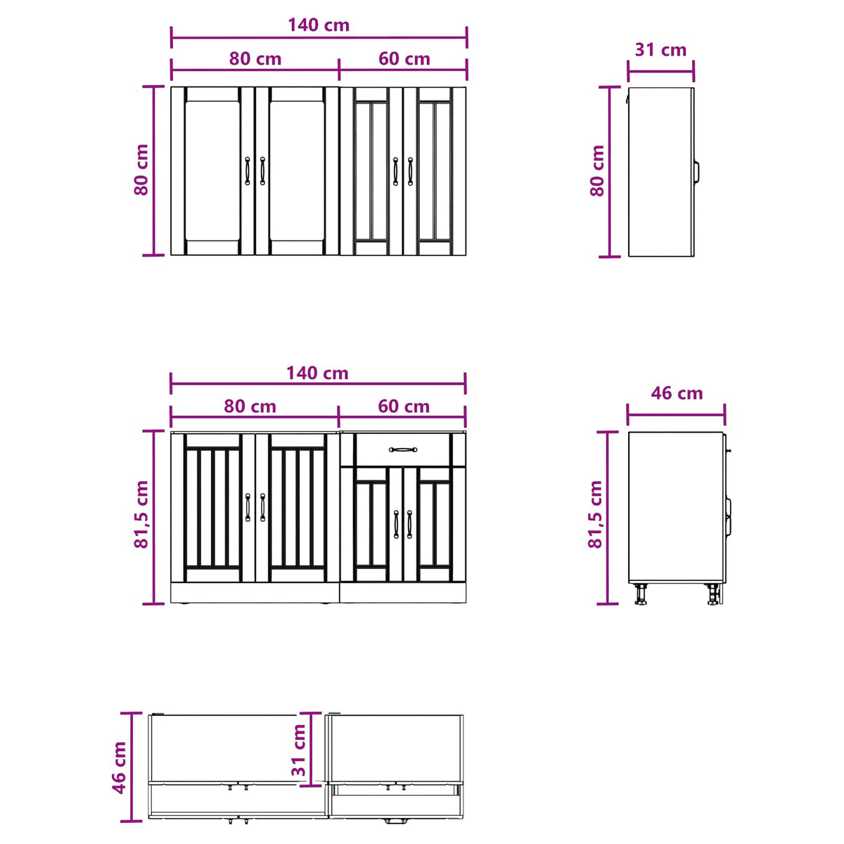vidaXL Keukenblok LUCCA 4 pcs Wit Bewerkt hout