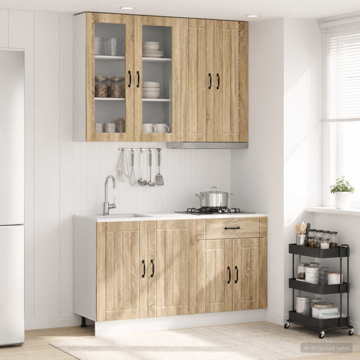 vidaXL Keukenblok LUCCA 4 pcs Wit Bewerkt hout