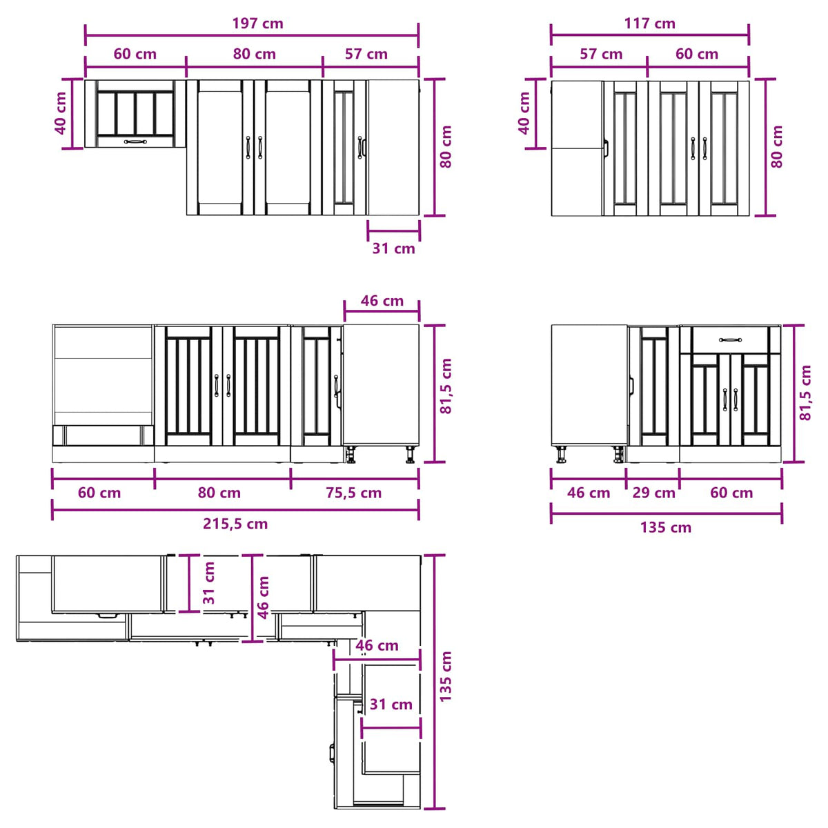 vidaXL Keukenblok LUCCA 8 pcs Wit Bewerkt hout
