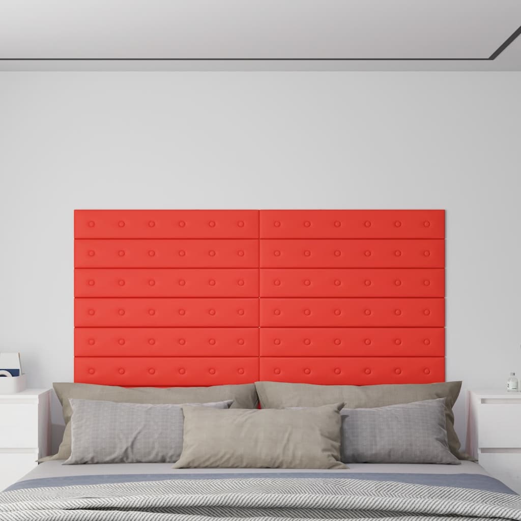 vidaXL Wandpanelen 12 st 1,08 m² 60x15 cm kunstleer wijnrood