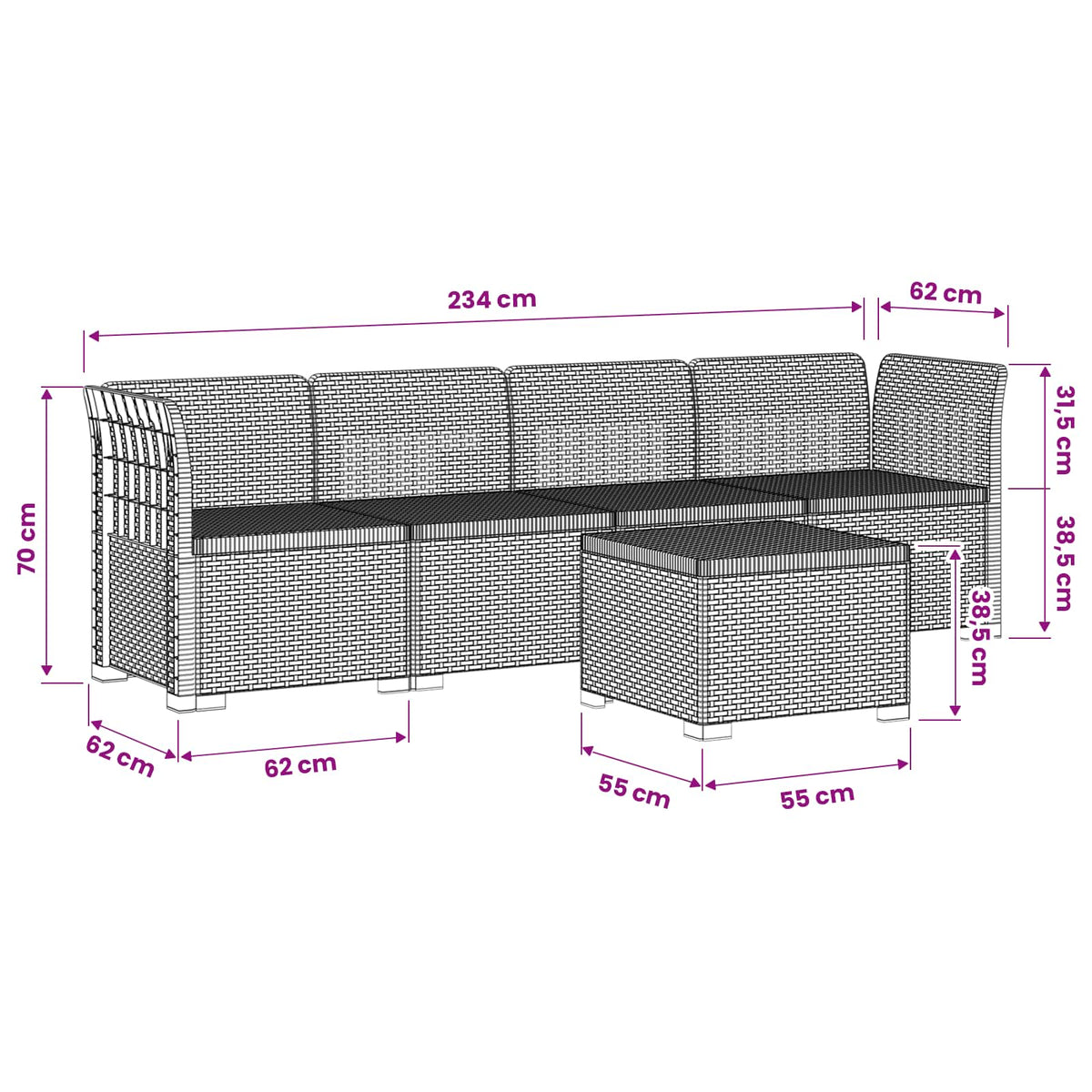 vidaXL 4-Persoons Tuin Sofa Rieten Look PP Antraciet