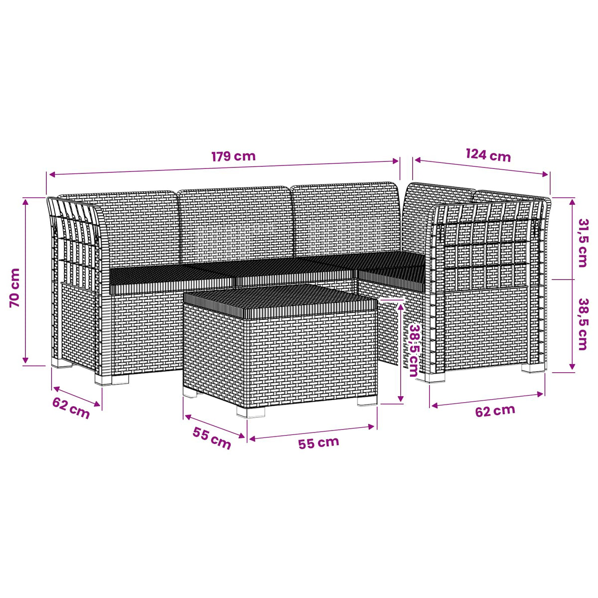 vidaXL 4-Persoons Tuinbank Rieten Look PP Antraciet