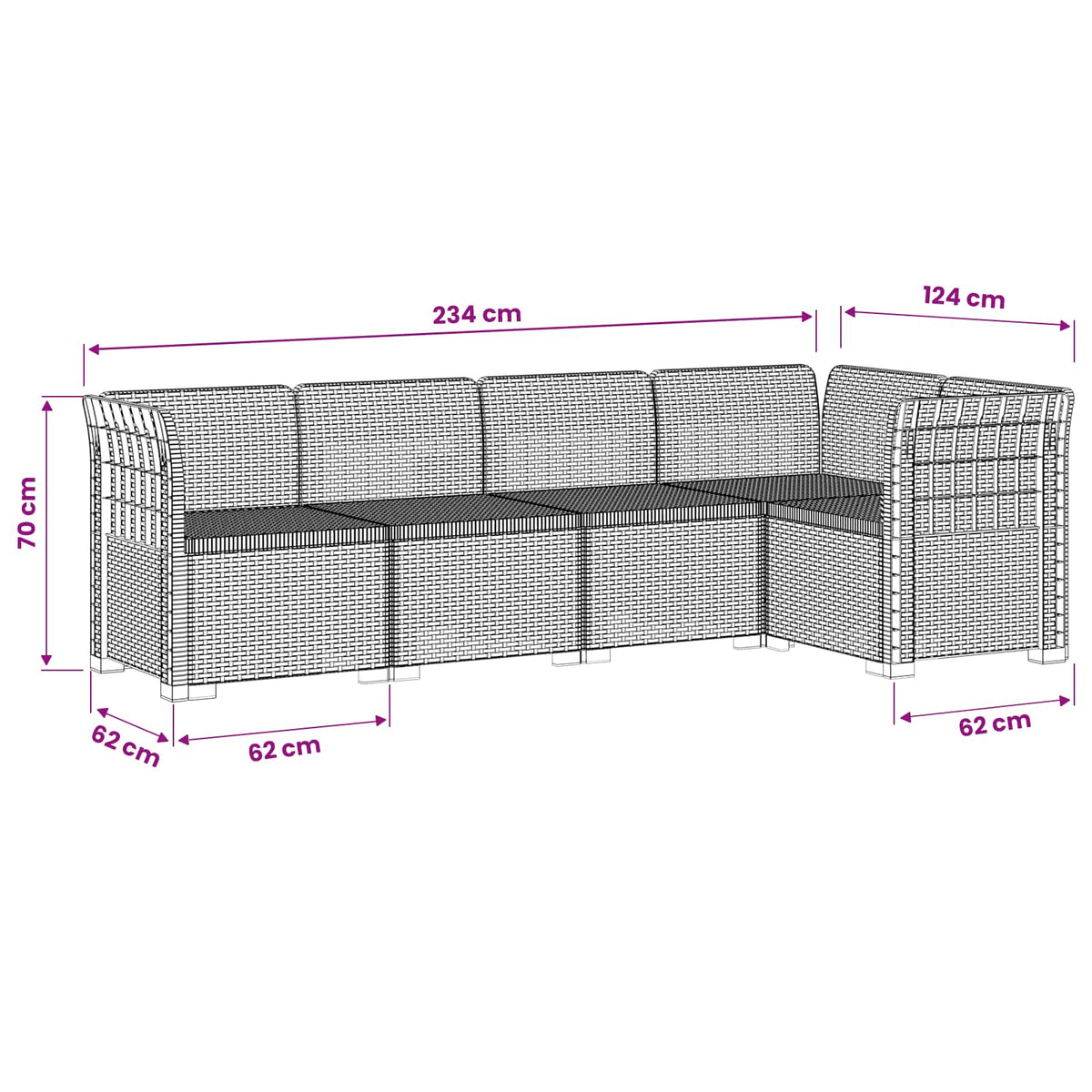 vidaXL 5-Zits Tuin Sofa Rattan Look PP Antraciet