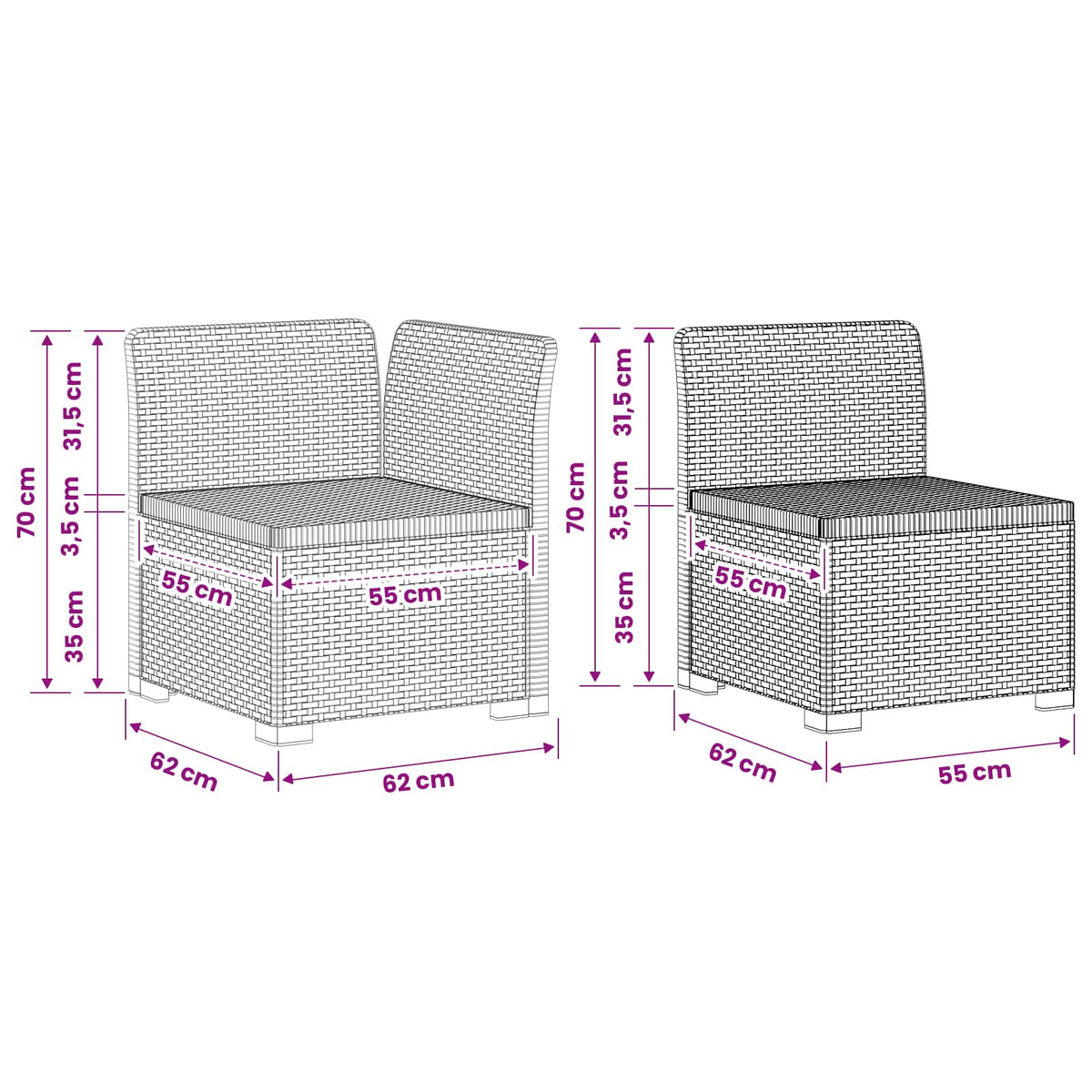vidaXL 5-Zits Tuin Sofa Rattan Look PP Antraciet