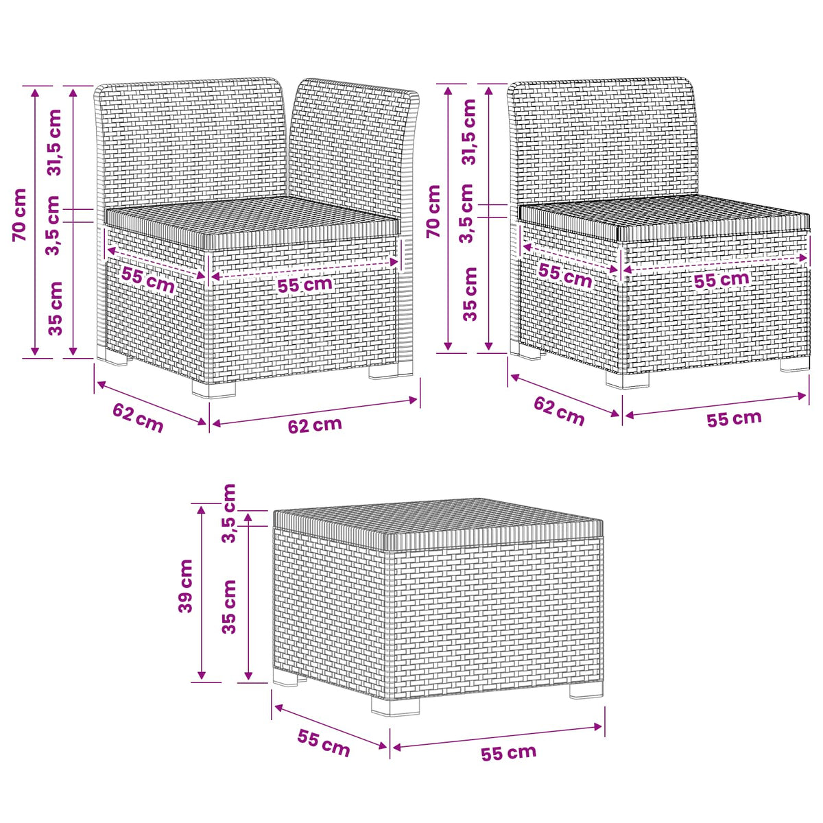 vidaXL 6-Zits Tuin Sofa Rattan Look PP Antraciet