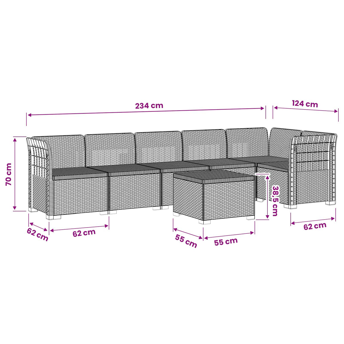 vidaXL 6-Zits Tuin Sofa Rattan Look PP Antraciet
