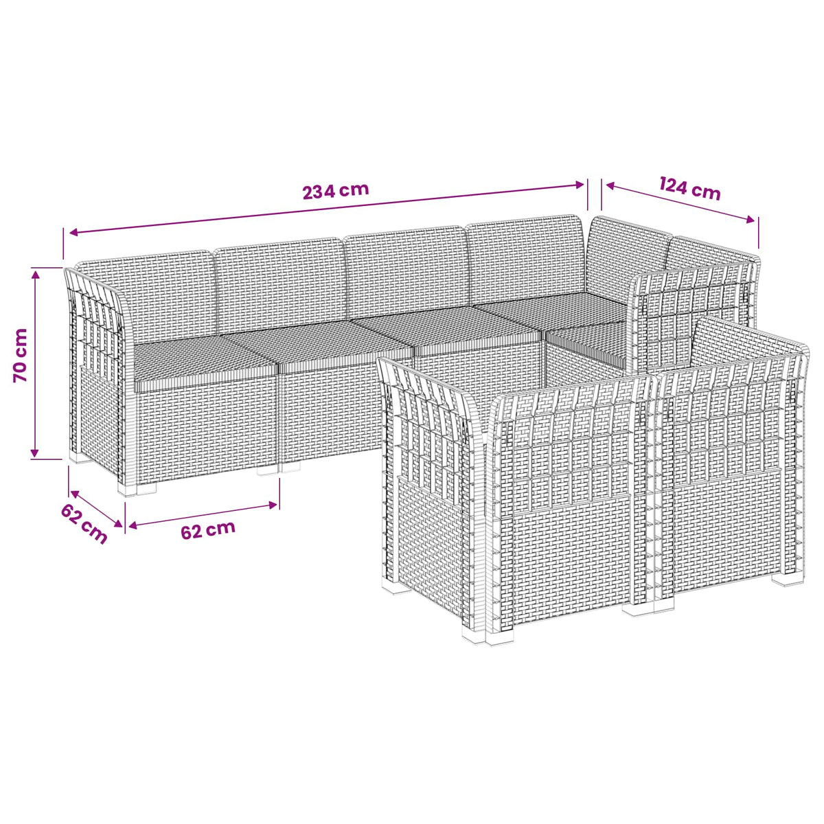 vidaXL 7-Persoons Tuinbank Rieten Look PP Antraciet