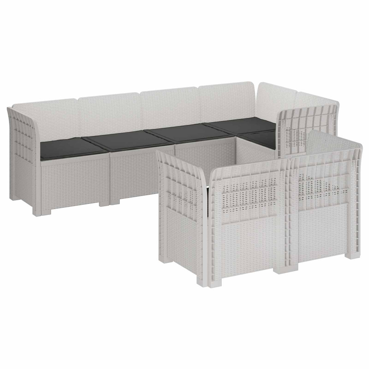 vidaXL 7-Persoons Tuinbank Rieten Look PP Antraciet