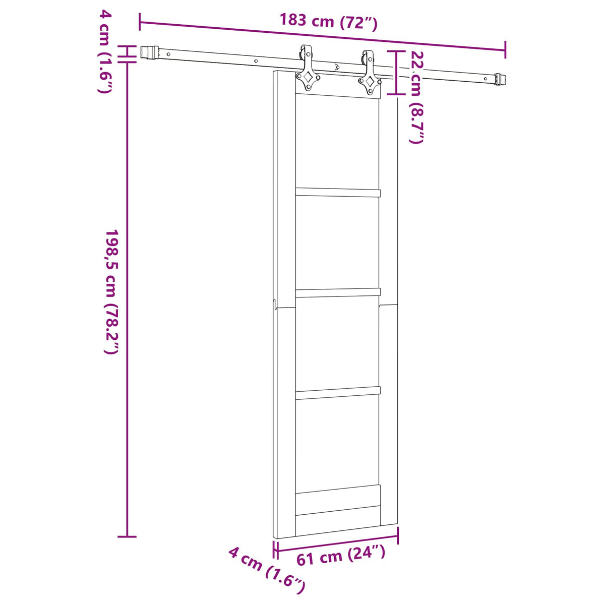 vidaXL Schuifdeur met Hardware Set 61x198.5 cm Massief Hout Bordeaux