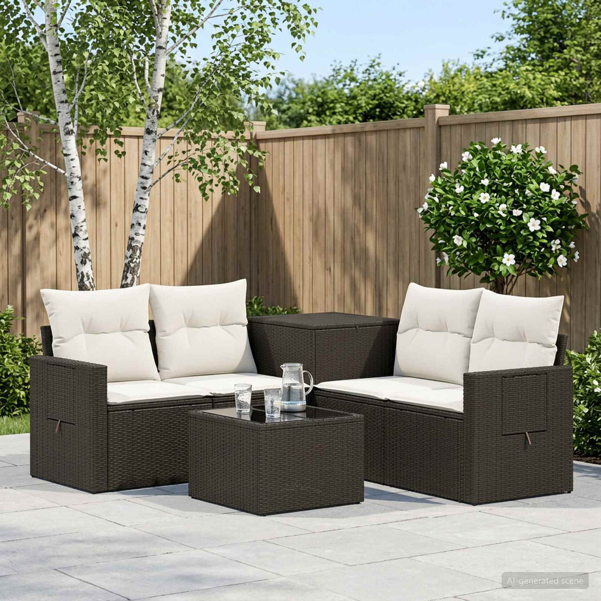 vidaXL Bankstel 6 st Zwart Poly Rattan en Staal
